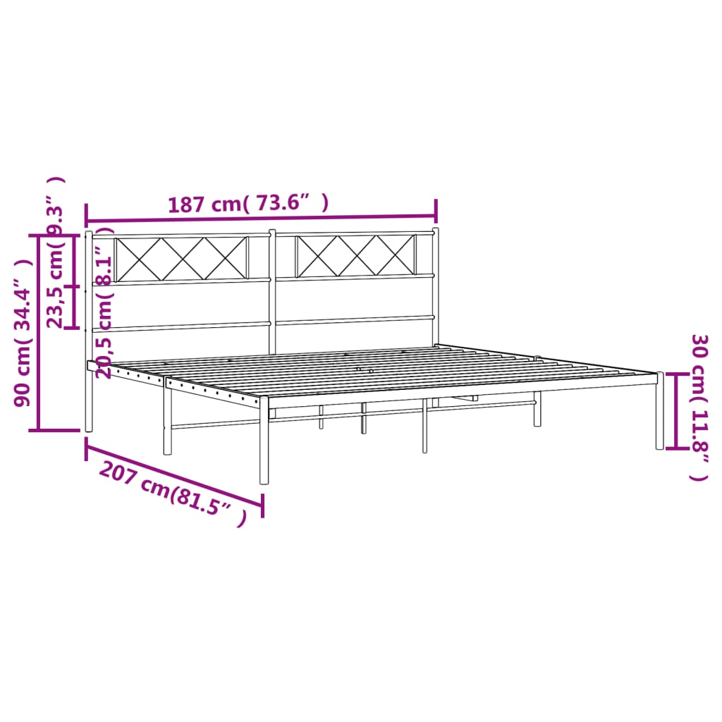 Bedframe met hoofdbord metaal zwart 180x200 cm is nu te koop bij PeponiXL, paradijselijk wonen!