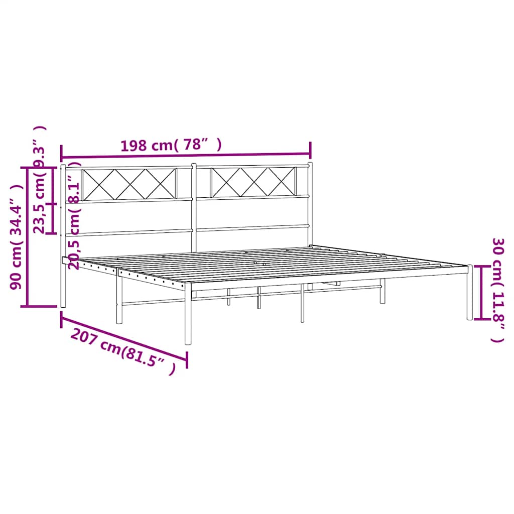 Bedframe met hoofdbord metaal zwart 193x203 cm is nu te koop bij PeponiXL, paradijselijk wonen!