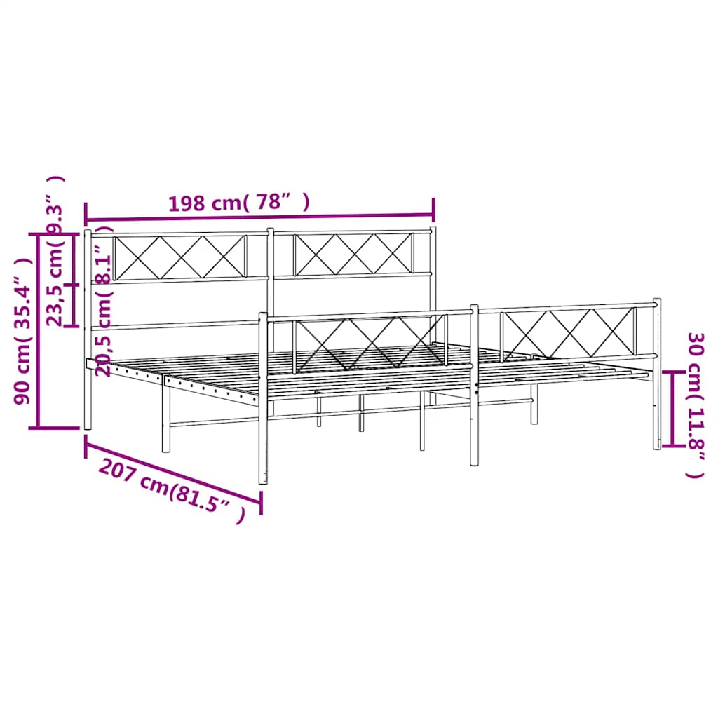 Bedframe met hoofd- en voeteneinde metaal zwart 193x203 cm is nu te koop bij PeponiXL, paradijselijk wonen!