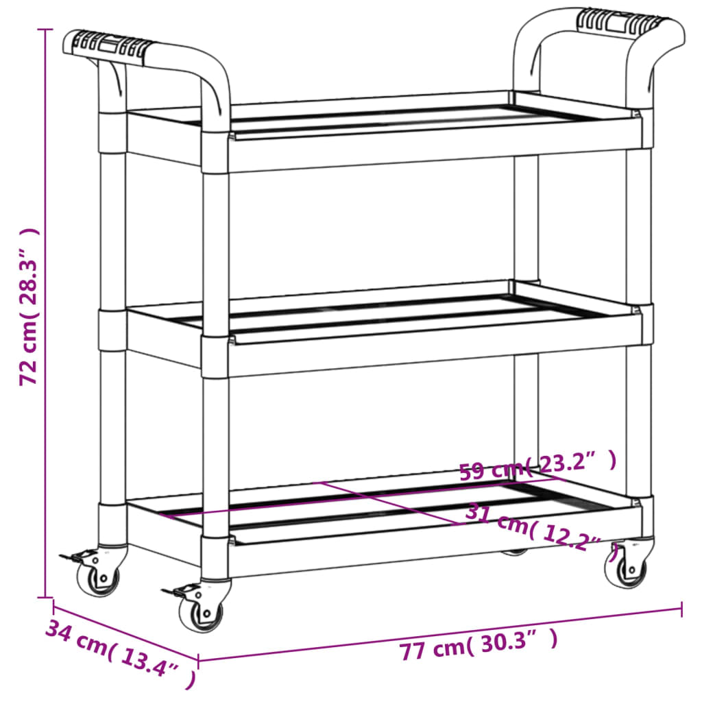 Trolley 3-laags 77x34x72 cm aluminium grijs is nu te koop bij PeponiXL, paradijselijk wonen!