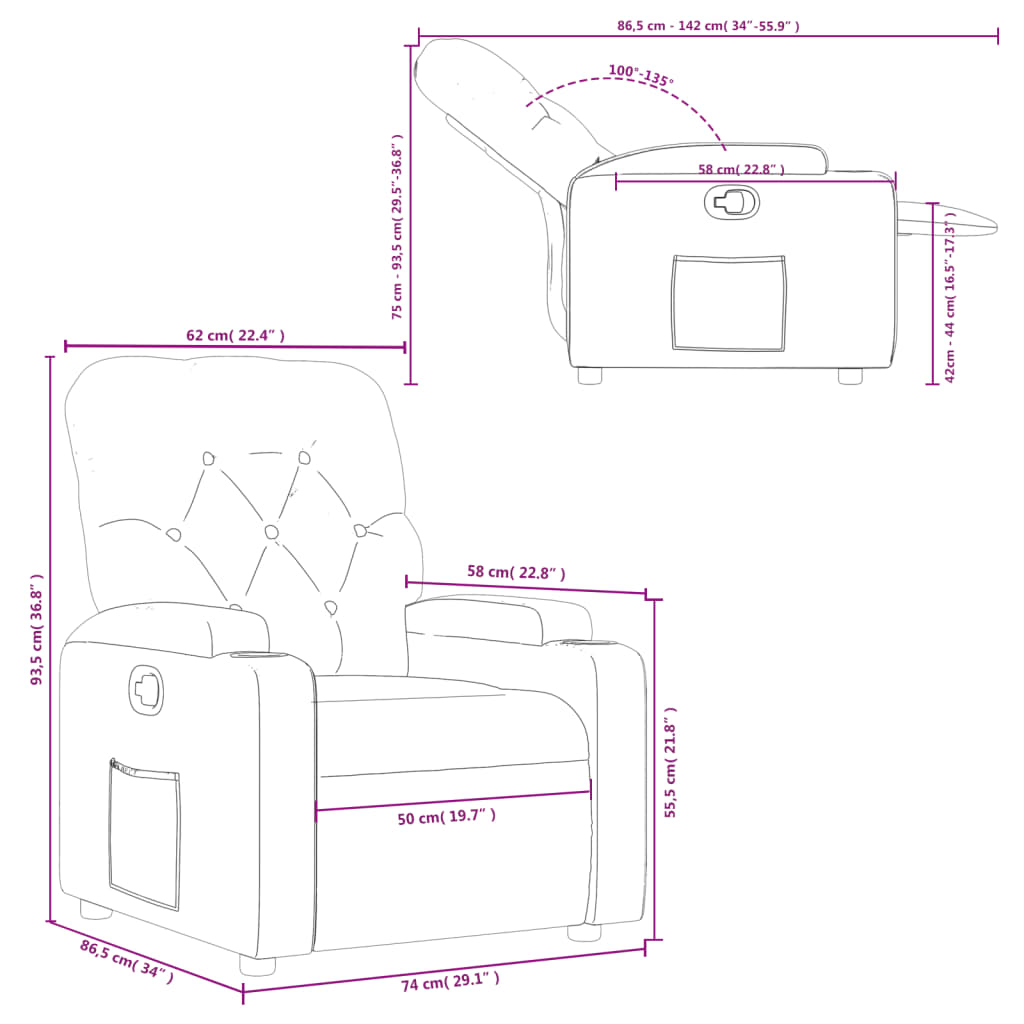 Fauteuil verstelbaar kunstleer crèmekleurig is nu te koop bij PeponiXL, paradijselijk wonen!