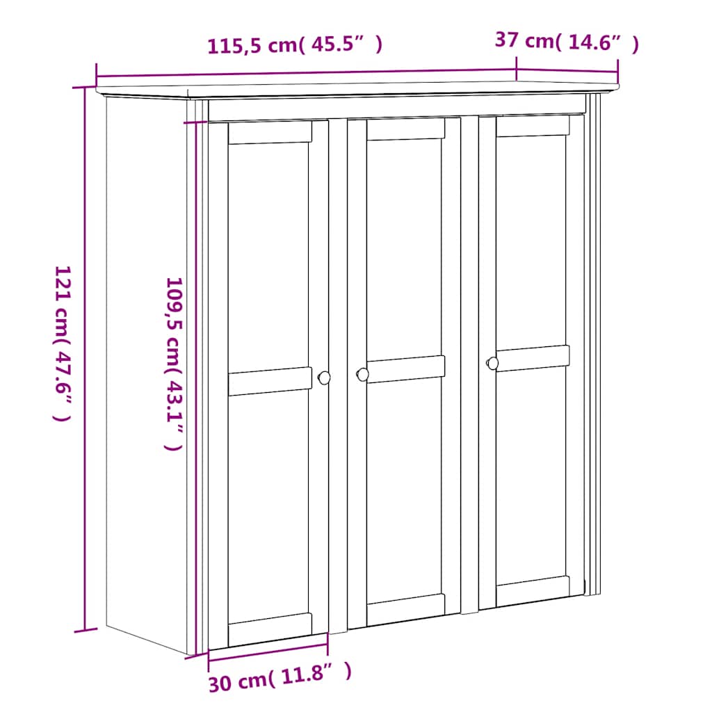 Hoge kast BODO 115,5x43x200,5 cm grenenhout wit en bruin is nu te koop bij PeponiXL, paradijselijk wonen!