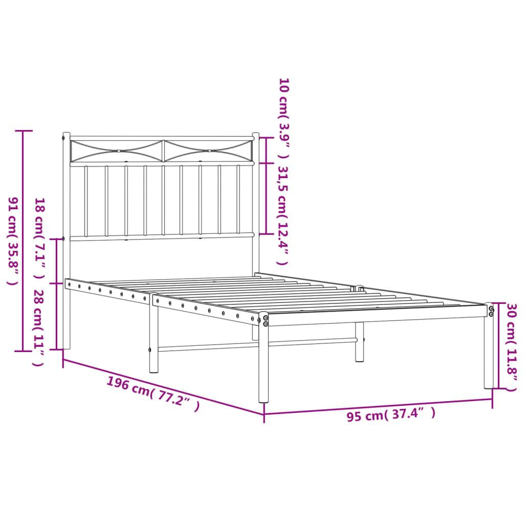 Bedframe met hoofdbord metaal zwart 90x190 cm is nu te koop bij PeponiXL, paradijselijk wonen!