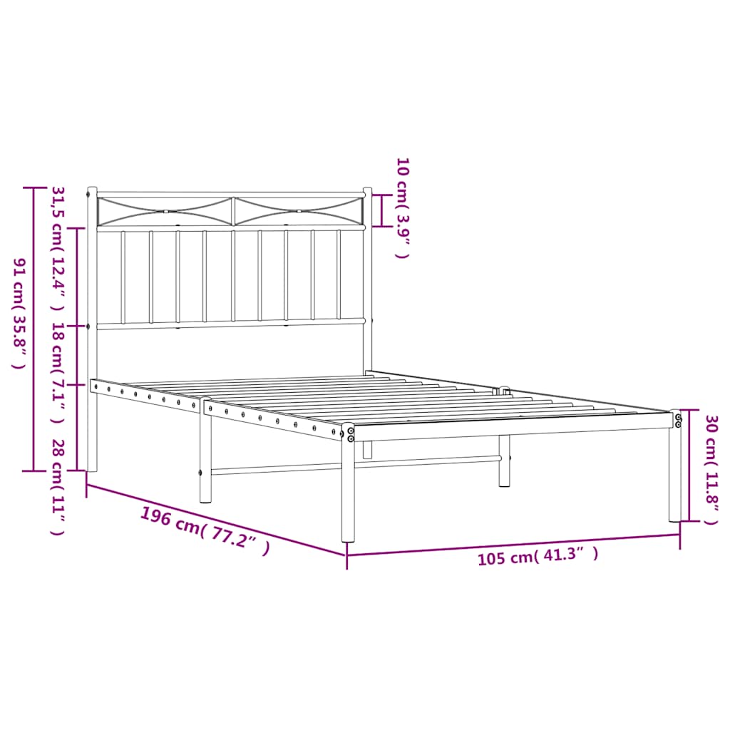 Bedframe met hoofdbord metaal zwart 100x190 cm is nu te koop bij PeponiXL, paradijselijk wonen!