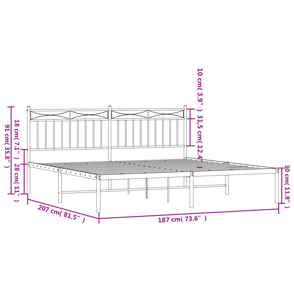 Bedframe met hoofdbord metaal zwart 180x200 cm is nu te koop bij PeponiXL, paradijselijk wonen!