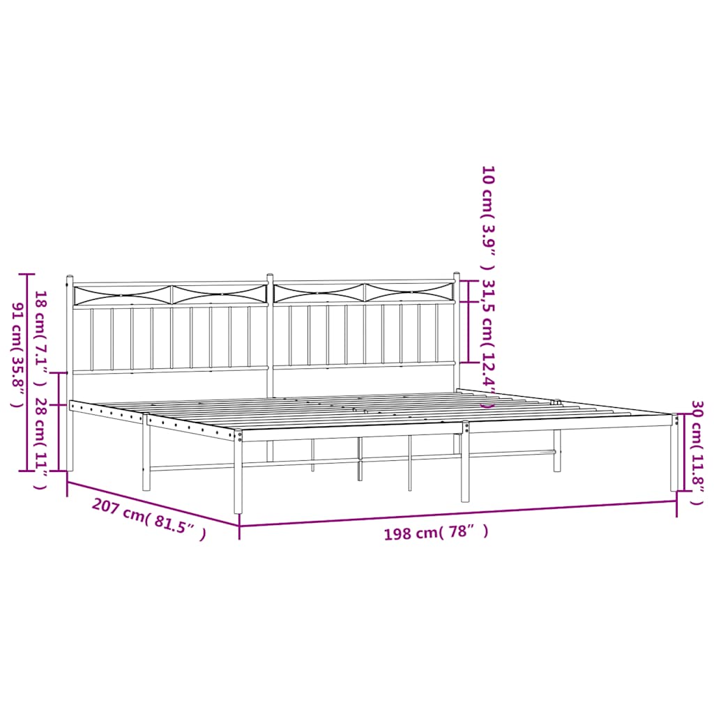 Bedframe met hoofdbord metaal zwart 193x203 cm is nu te koop bij PeponiXL, paradijselijk wonen!
