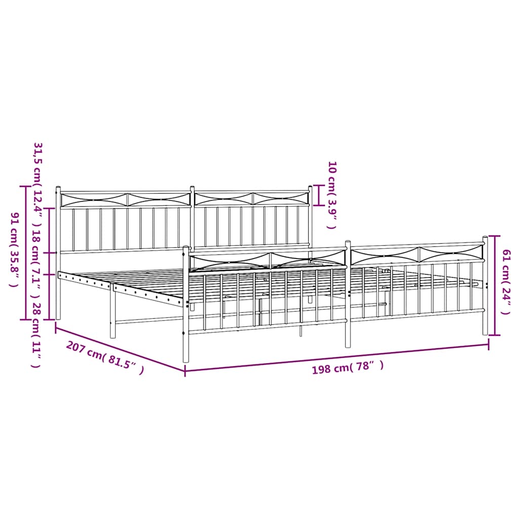 Bedframe met hoofd- en voeteneinde metaal zwart 193x203 cm is nu te koop bij PeponiXL, paradijselijk wonen!
