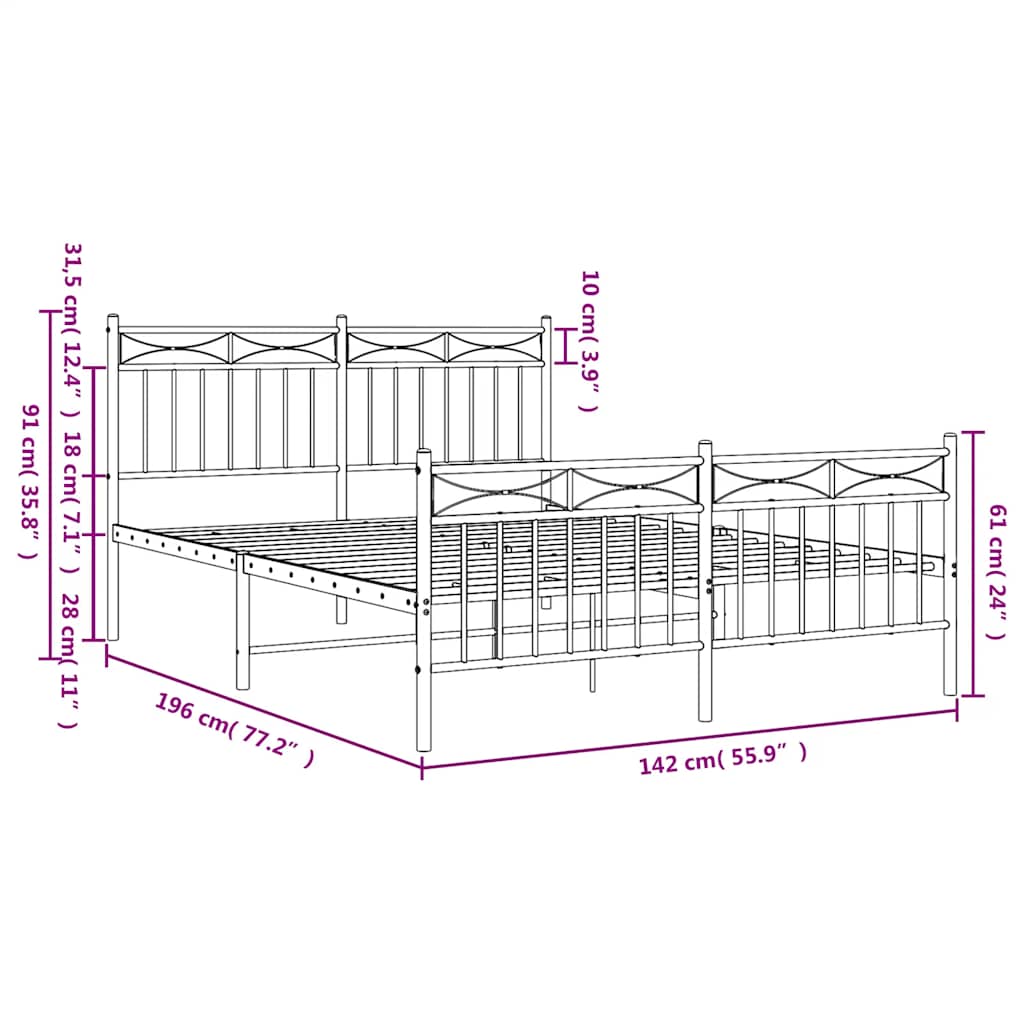 Bedframe met hoofd- en voeteneinde metaal wit 135x190 cm is nu te koop bij PeponiXL, paradijselijk wonen!