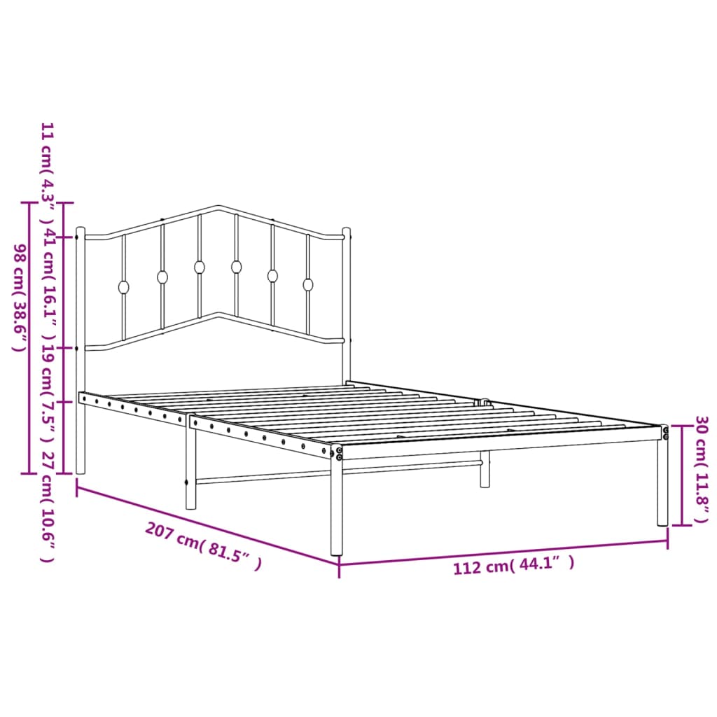 Bedframe met hoofdbord metaal zwart 107x203 cm is nu te koop bij PeponiXL, paradijselijk wonen!