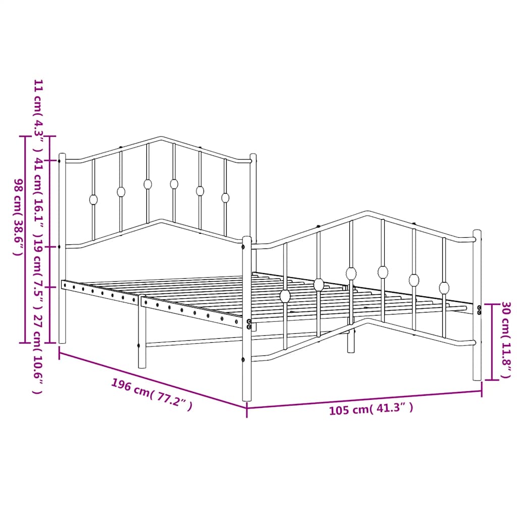 Bedframe met hoofd- en voeteneinde metaal zwart 100x190 cm is nu te koop bij PeponiXL, paradijselijk wonen!