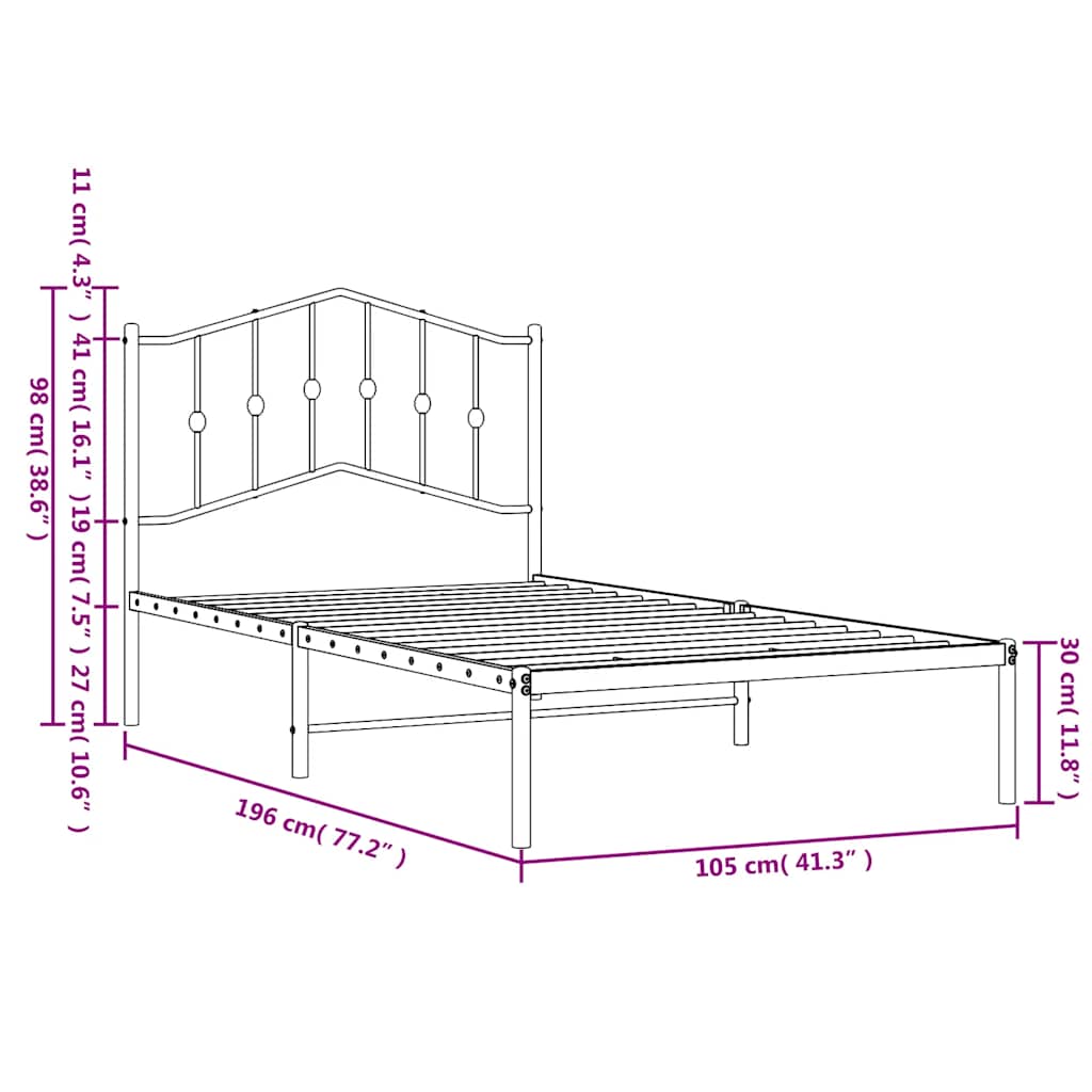 Bedframe met hoofdbord metaal wit 100x190 cm is nu te koop bij PeponiXL, paradijselijk wonen!