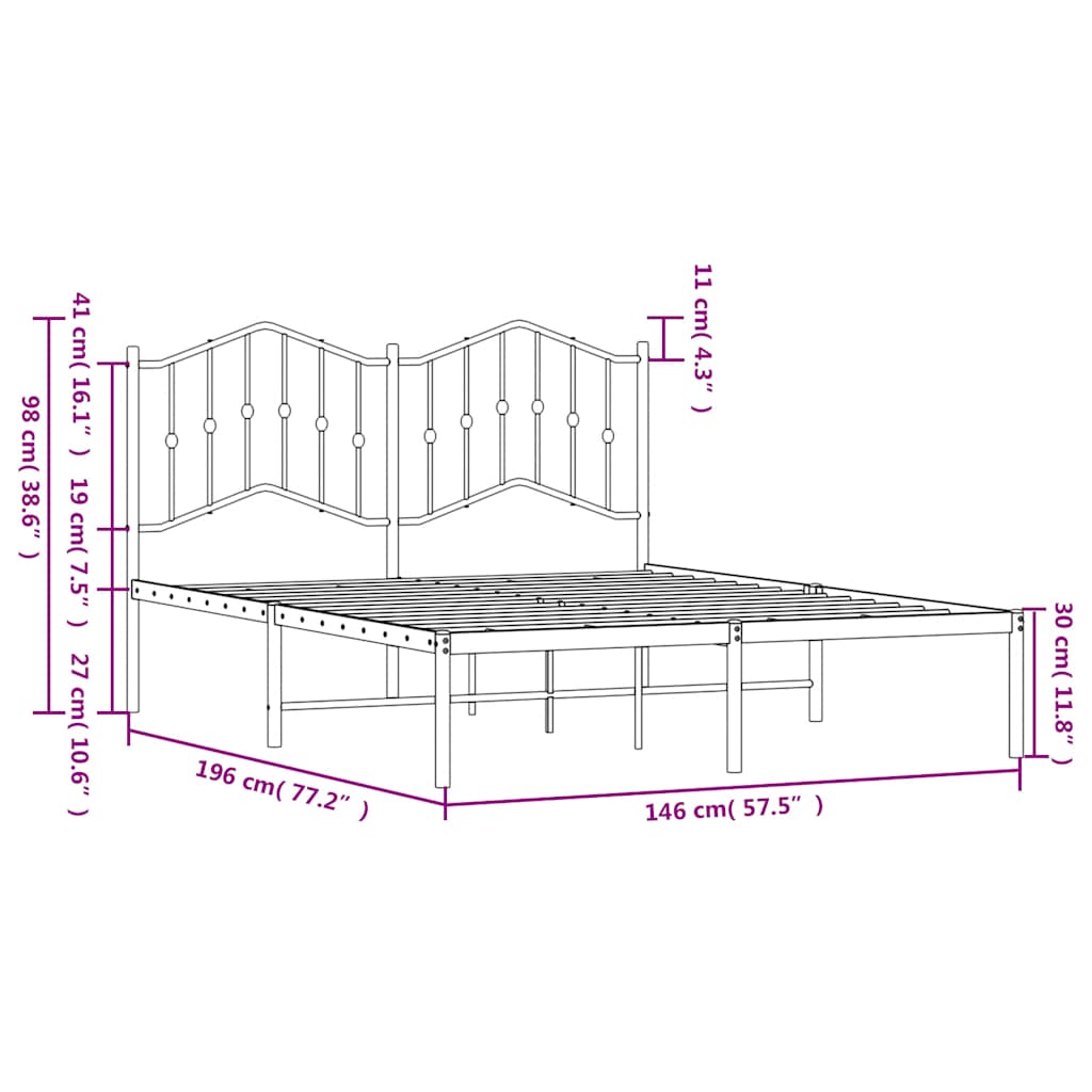 Bedframe met hoofdbord metaal wit 140x190 cm is nu te koop bij PeponiXL, paradijselijk wonen!