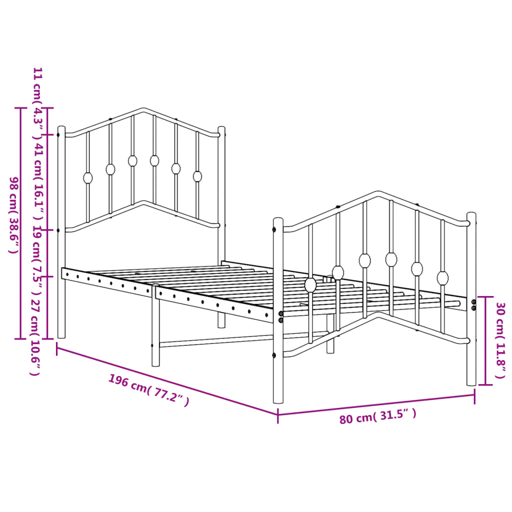 Bedframe met hoofd- en voeteneinde metaal wit 75x190 cm is nu te koop bij PeponiXL, paradijselijk wonen!