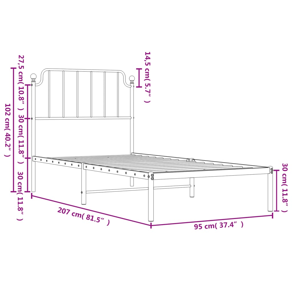 Bedframe met hoofdbord metaal zwart 90x200 cm is nu te koop bij PeponiXL, paradijselijk wonen!