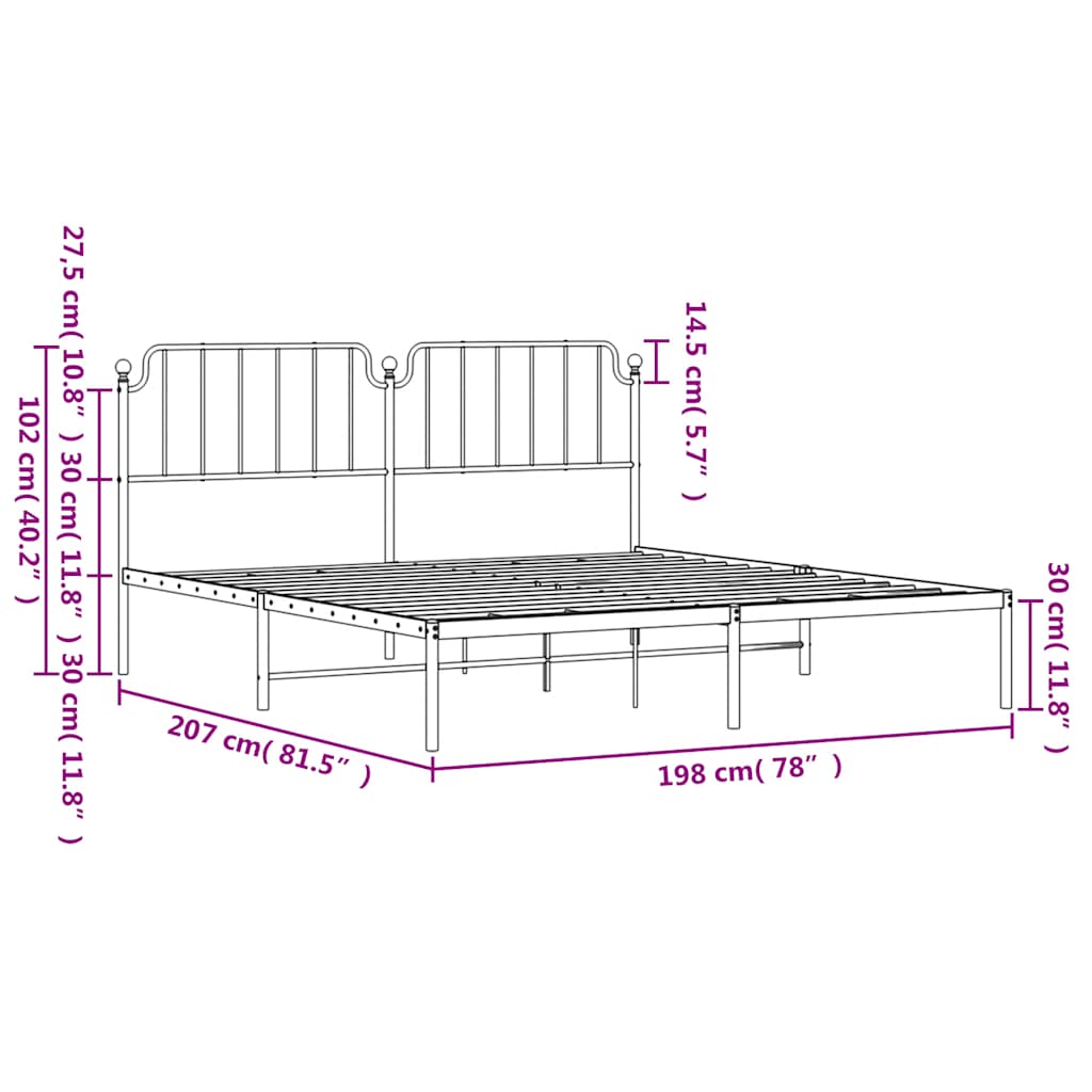 Bedframe met hoofdbord metaal zwart 193x203 cm is nu te koop bij PeponiXL, paradijselijk wonen!