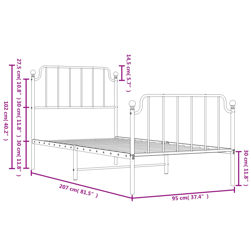 Bedframe met hoofd- en voeteneinde metaal wit 90x200 cm is nu te koop bij PeponiXL, paradijselijk wonen!