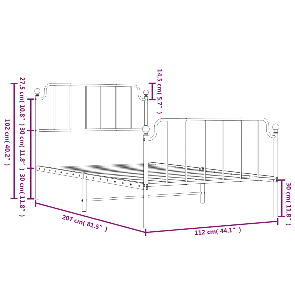 Bedframe met hoofd- en voeteneinde metaal wit 107x203 cm is nu te koop bij PeponiXL, paradijselijk wonen!