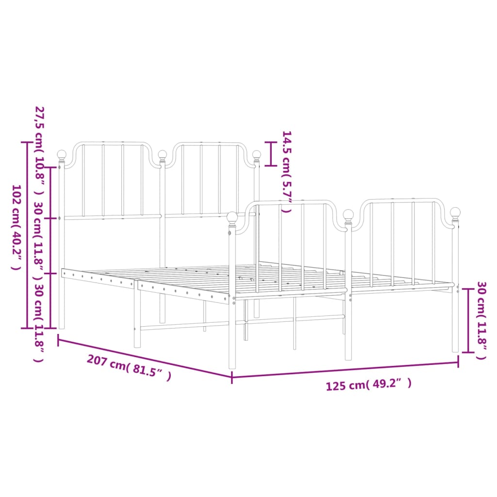 Bedframe met hoofd- en voeteneinde metaal wit 120x200 cm is nu te koop bij PeponiXL, paradijselijk wonen!