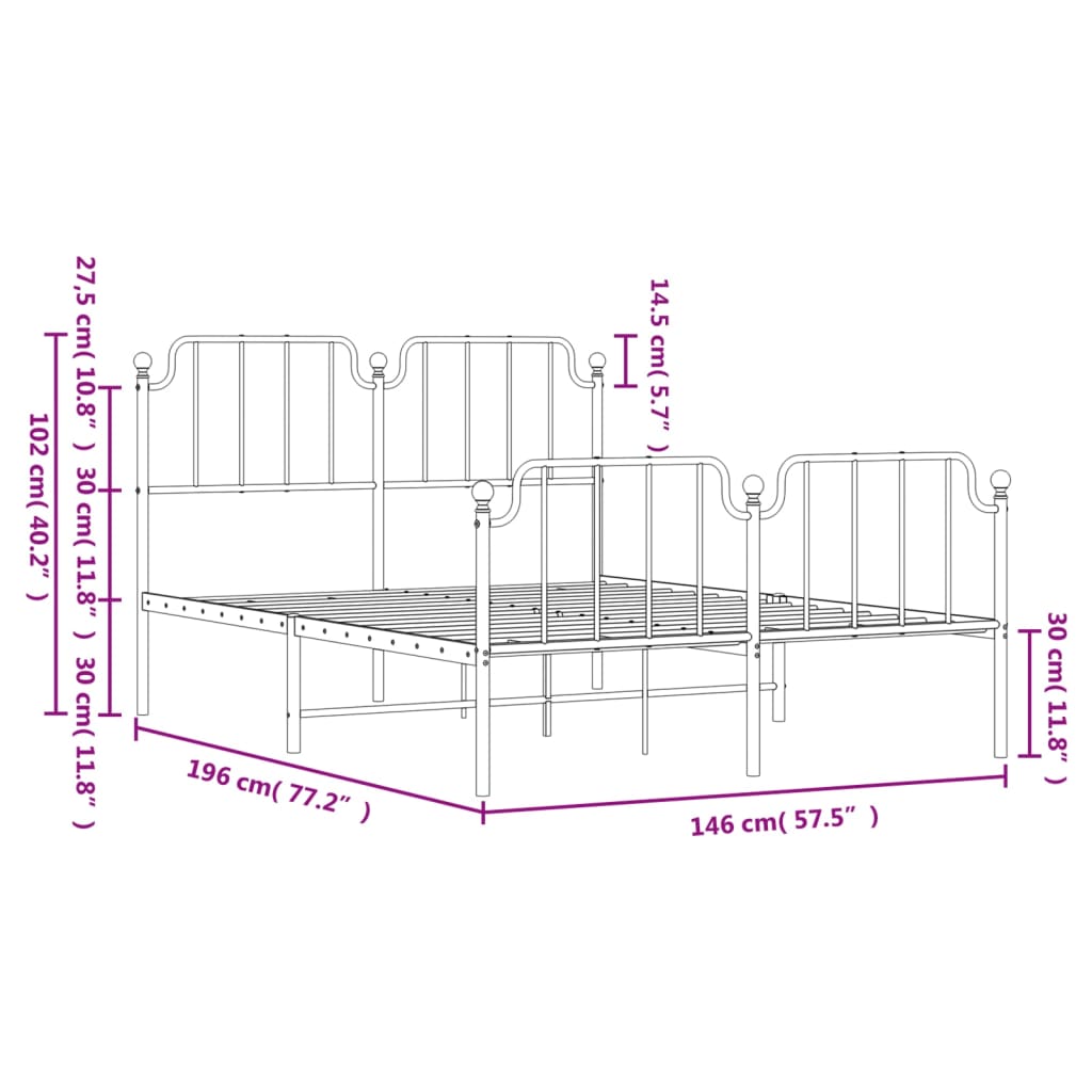 Bedframe met hoofd- en voeteneinde metaal wit 140x190 cm is nu te koop bij PeponiXL, paradijselijk wonen!
