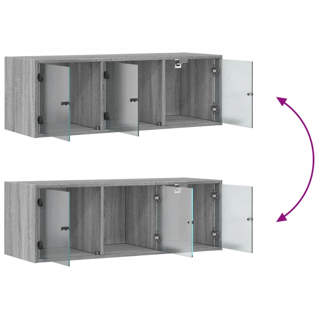 Wandkast met glazen deuren 102x37x35 cm grijs sonoma eiken is nu te koop bij PeponiXL, paradijselijk wonen!