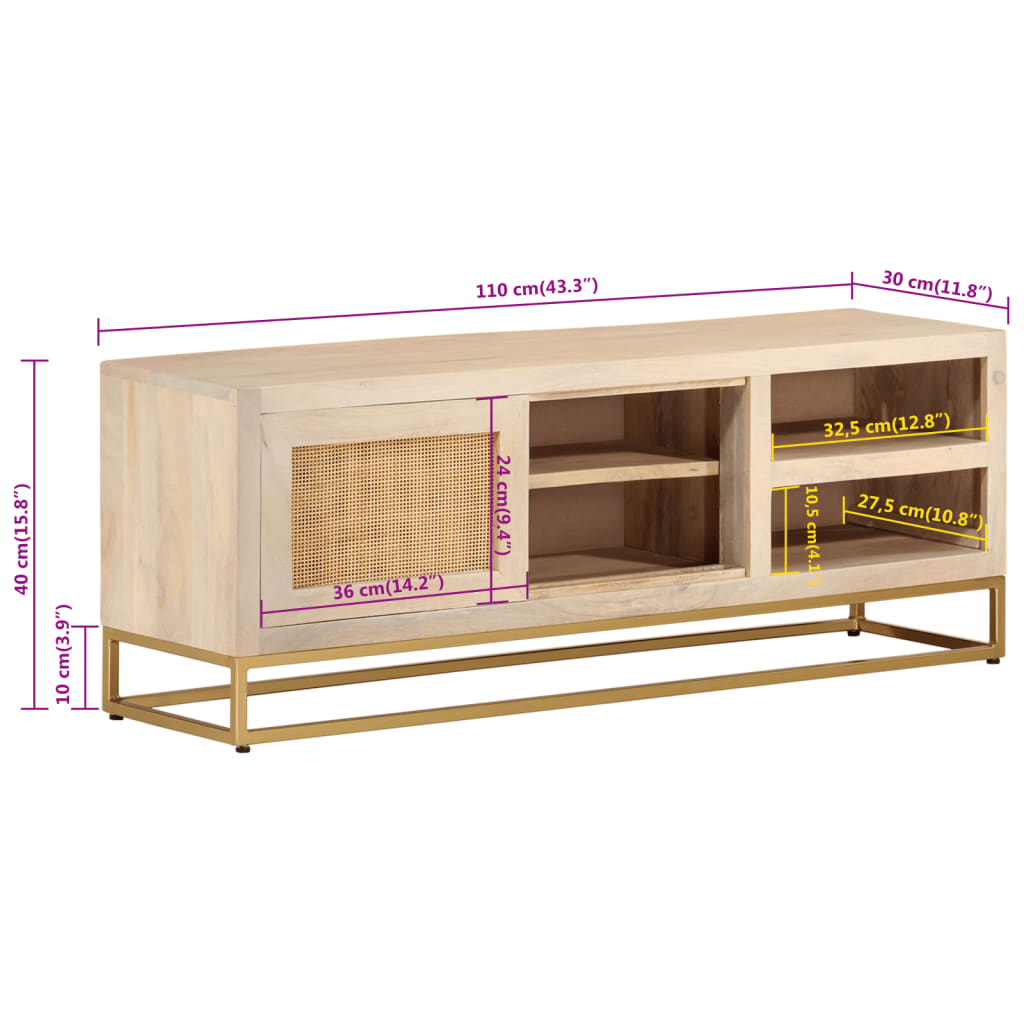 Tv-meubel 110x30x40 cm massief ruw mangohout en ijzer is nu te koop bij PeponiXL, paradijselijk wonen!