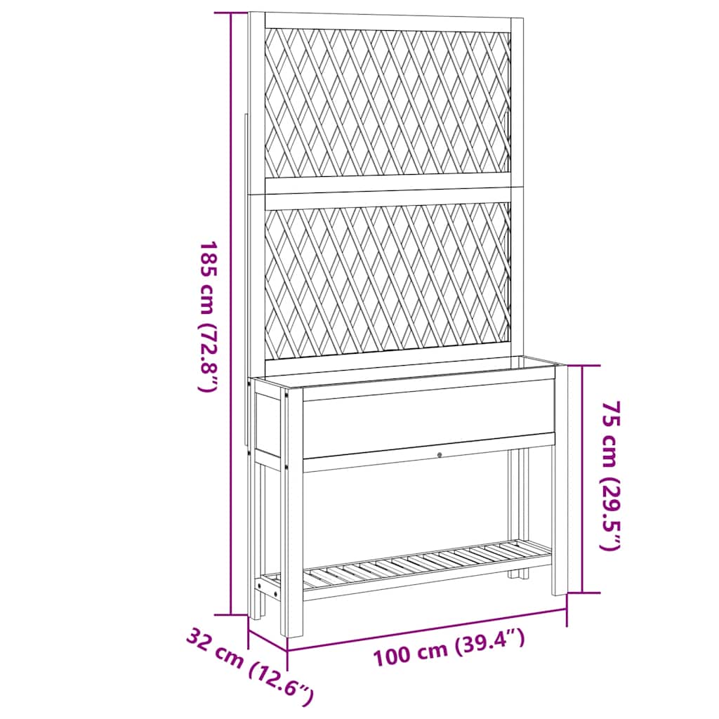 Plantenbak met latwerk en schap 100x32x185 cm acaciahout is nu te koop bij PeponiXL, paradijselijk wonen!