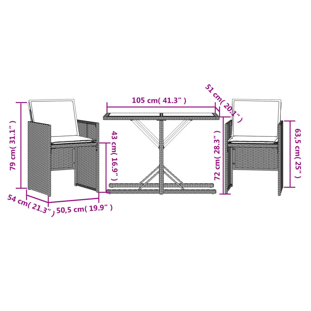 3-delige Bistroset met kussens poly rattan beige is nu te koop bij PeponiXL, paradijselijk wonen!