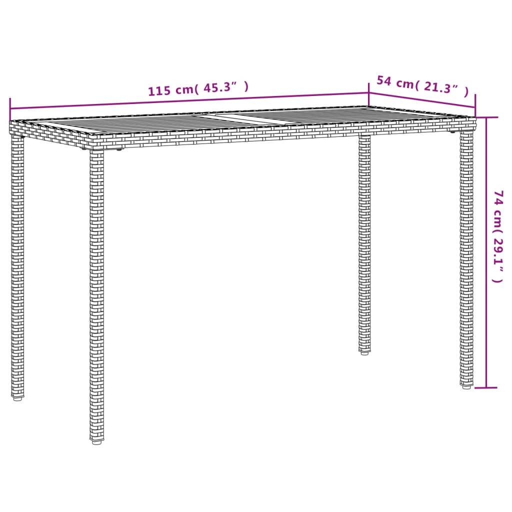 Tuintafel met acaciahouten blad 115x54x74 cm poly rattan grijs is nu te koop bij PeponiXL, paradijselijk wonen!