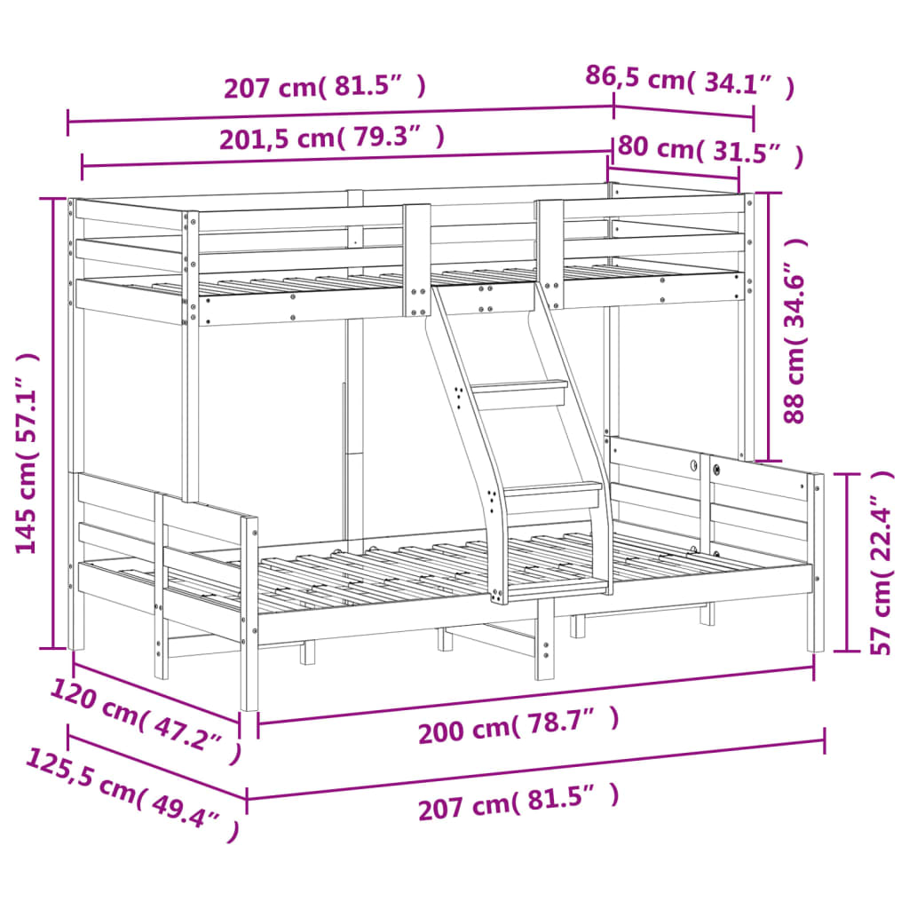 Stapelbed massief grenenhout 80x200/120x200 cm is nu te koop bij PeponiXL, paradijselijk wonen!