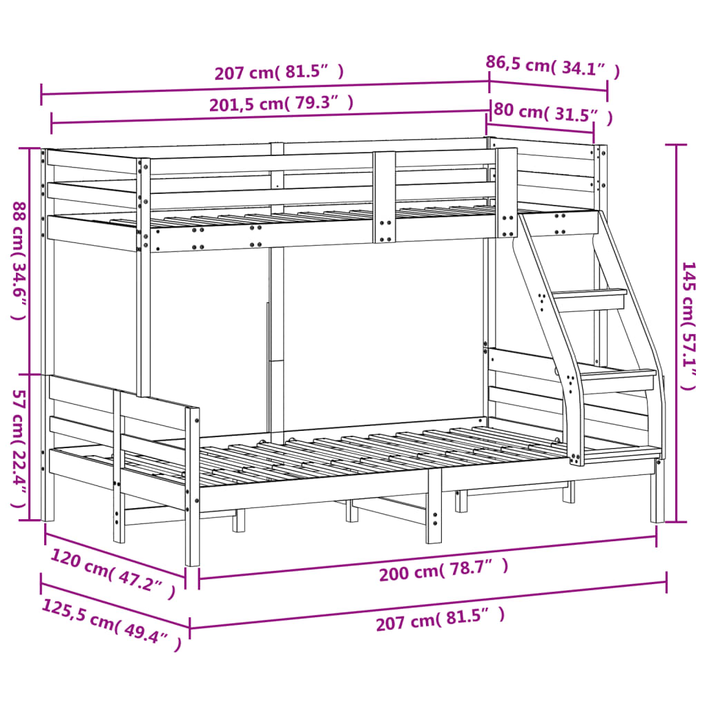Stapelbed massief grenenhout 80x200/120x200 cm is nu te koop bij PeponiXL, paradijselijk wonen!
