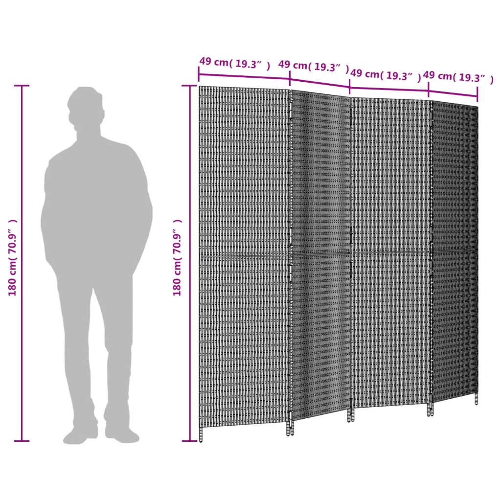 Kamerscherm 4 panelen poly rattan grijs is nu te koop bij PeponiXL, paradijselijk wonen!