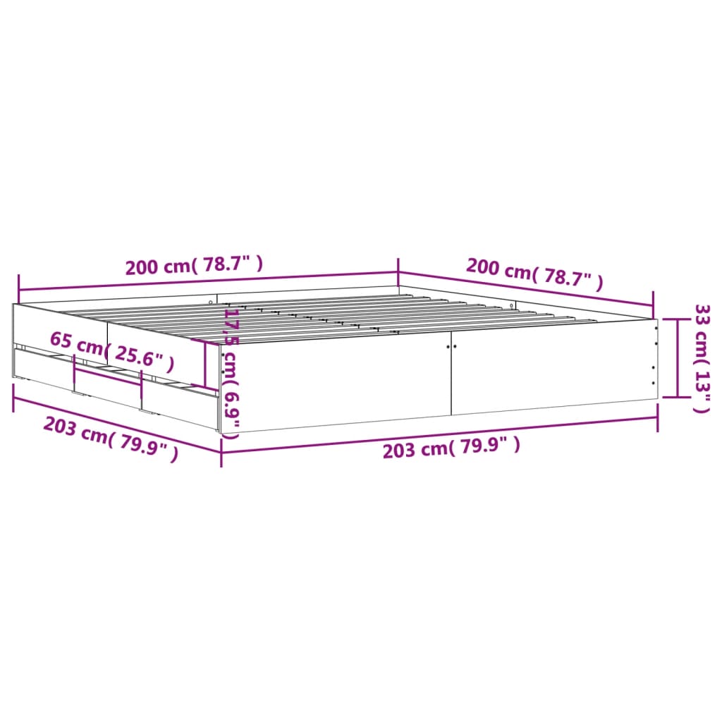Bedframe met lades bewerkt hout zwart 200x200 cm is nu te koop bij PeponiXL, paradijselijk wonen!