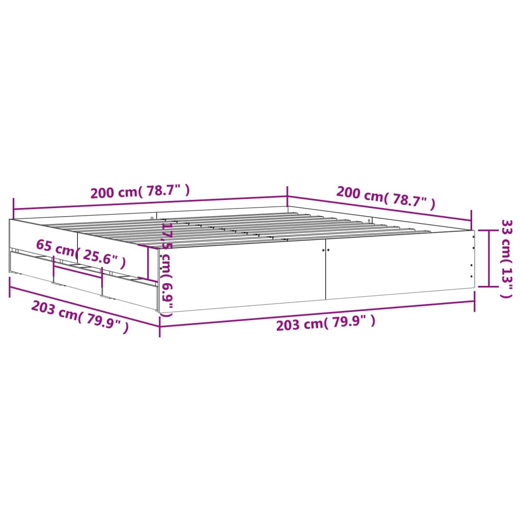 Bedframe met lades bewerkt hout grijs sonoma eiken 200x200 cm is nu te koop bij PeponiXL, paradijselijk wonen!