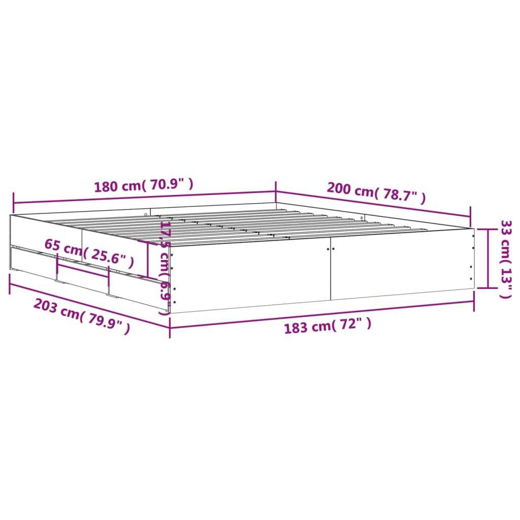 Bedframe met lades bewerkt hout gerookt eikenkleurig 180x200 cm is nu te koop bij PeponiXL, paradijselijk wonen!