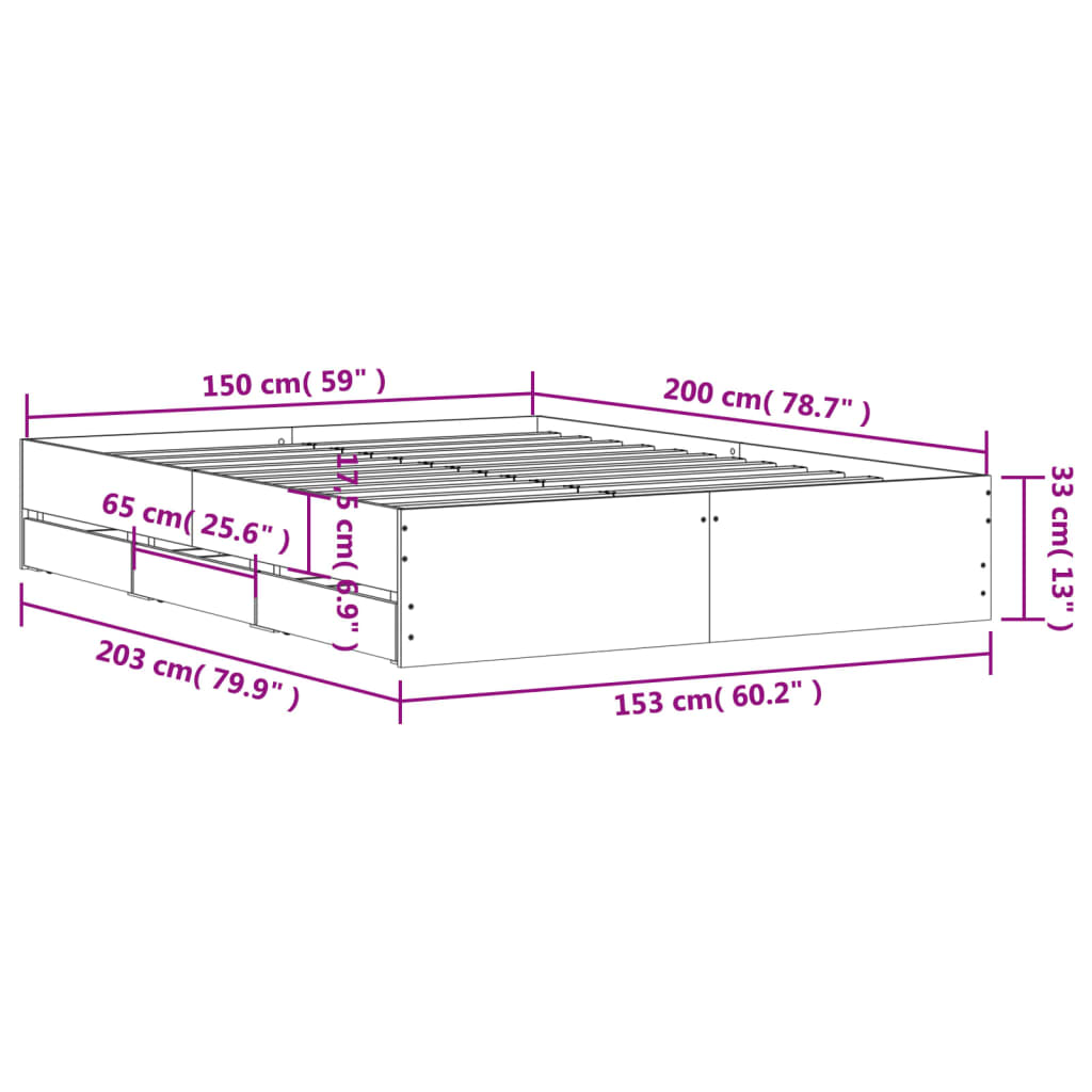 Bedframe met lades bewerkt hout sonoma eikenkleurig 150x200 cm is nu te koop bij PeponiXL, paradijselijk wonen!