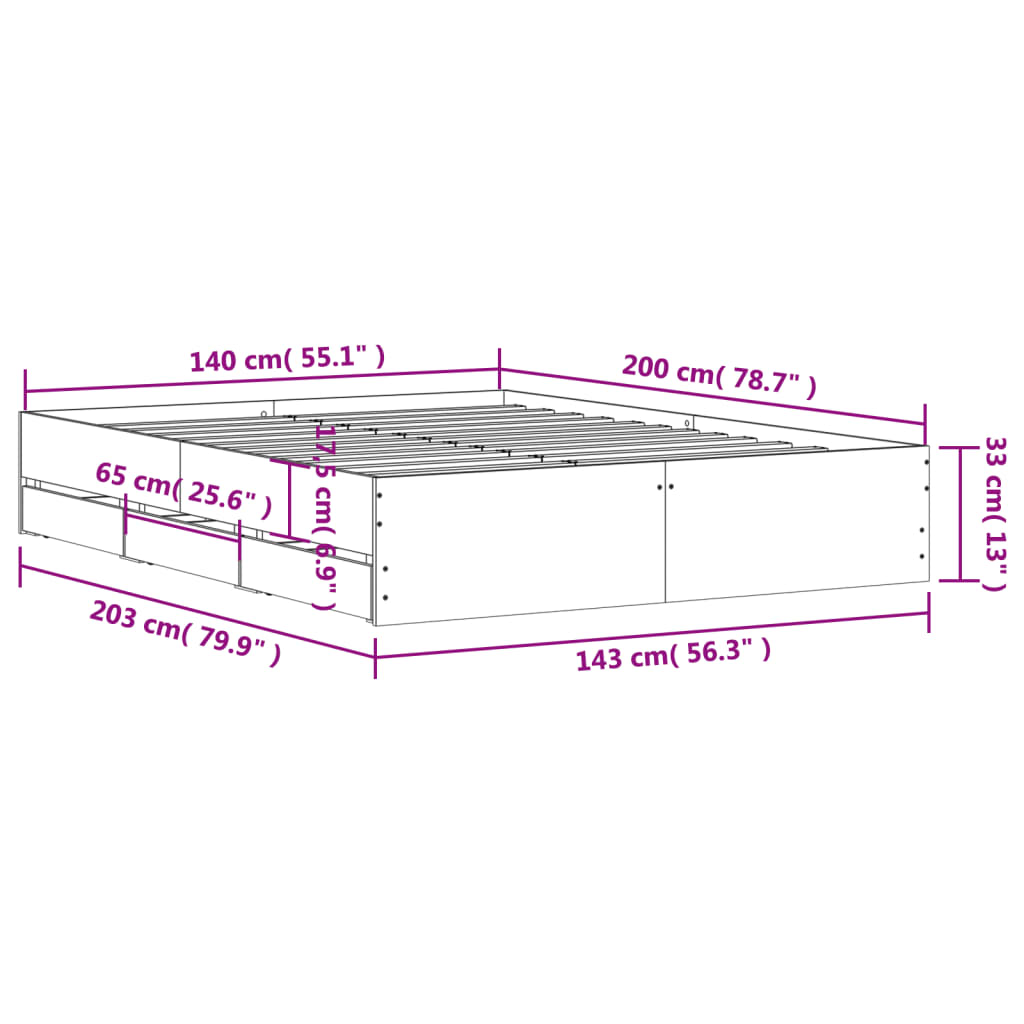 Bedframe met lades bewerkt hout sonoma eikenkleurig 140x200 cm is nu te koop bij PeponiXL, paradijselijk wonen!
