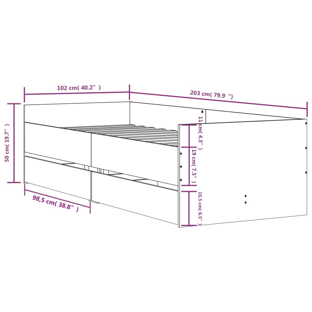 Bedframe met lades wit 100x200 cm is nu te koop bij PeponiXL, paradijselijk wonen!