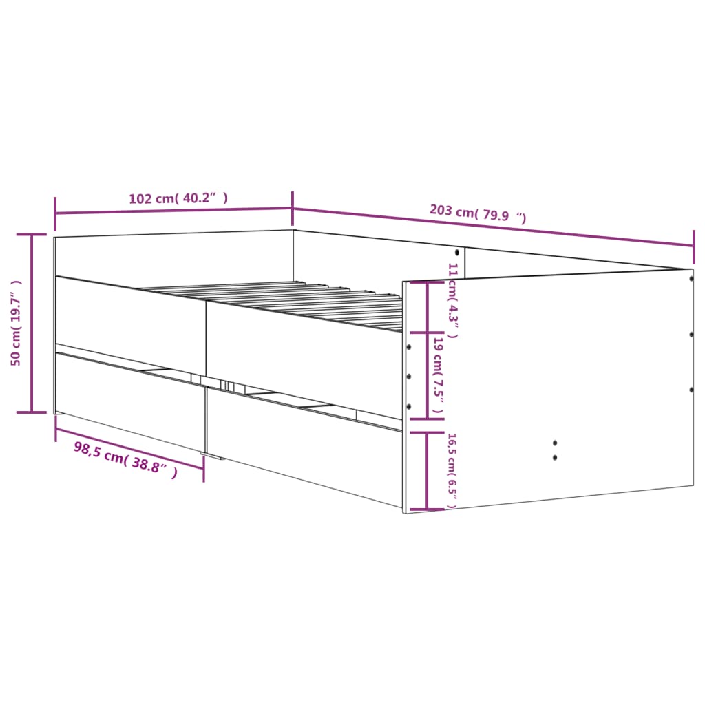 Bedframe met lades zwart 100x200 cm is nu te koop bij PeponiXL, paradijselijk wonen!
