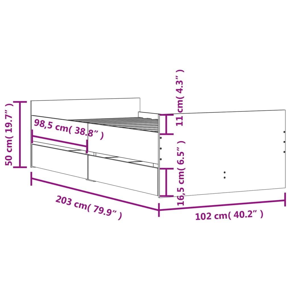 Bedframe met lades bruin eikenkleur 100x200 cm is nu te koop bij PeponiXL, paradijselijk wonen!