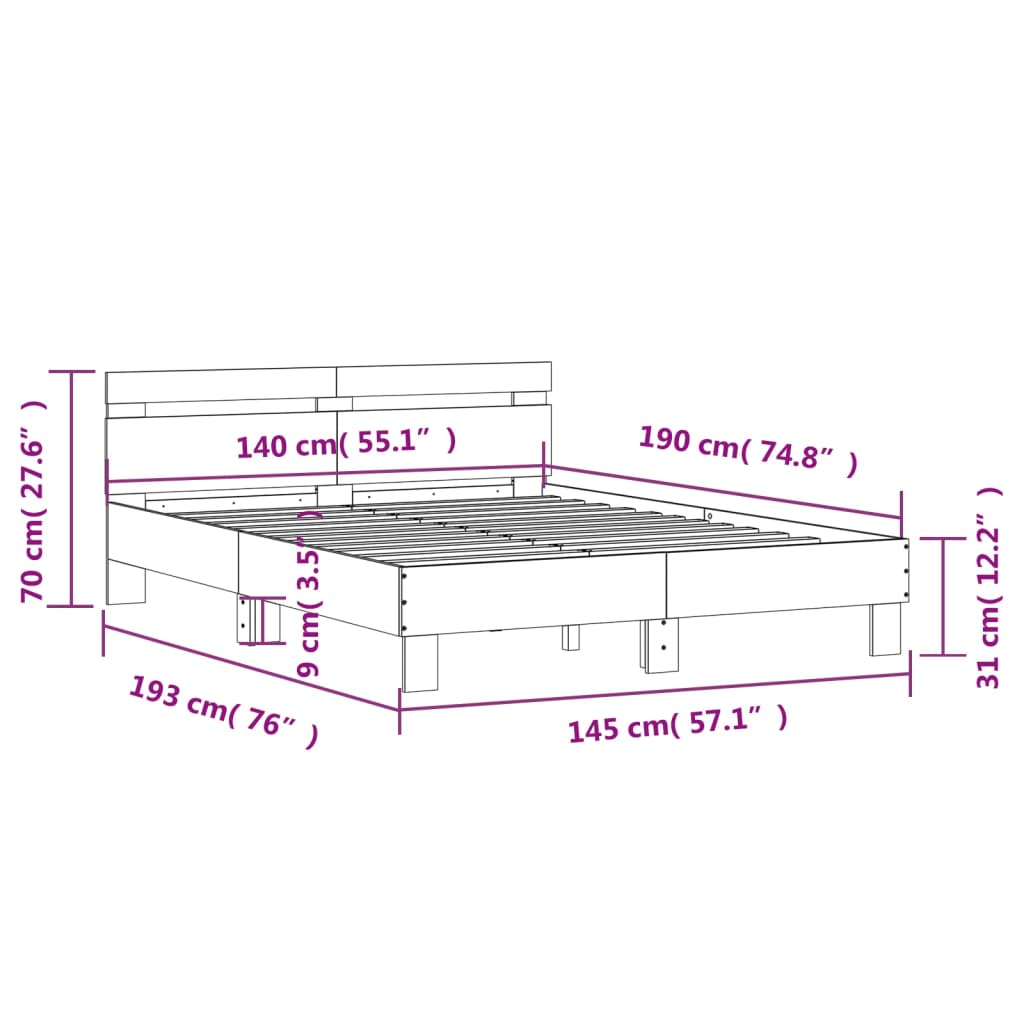Bedframe met hoofdbord bewerkt hout wit 140x190 cm is nu te koop bij PeponiXL, paradijselijk wonen!