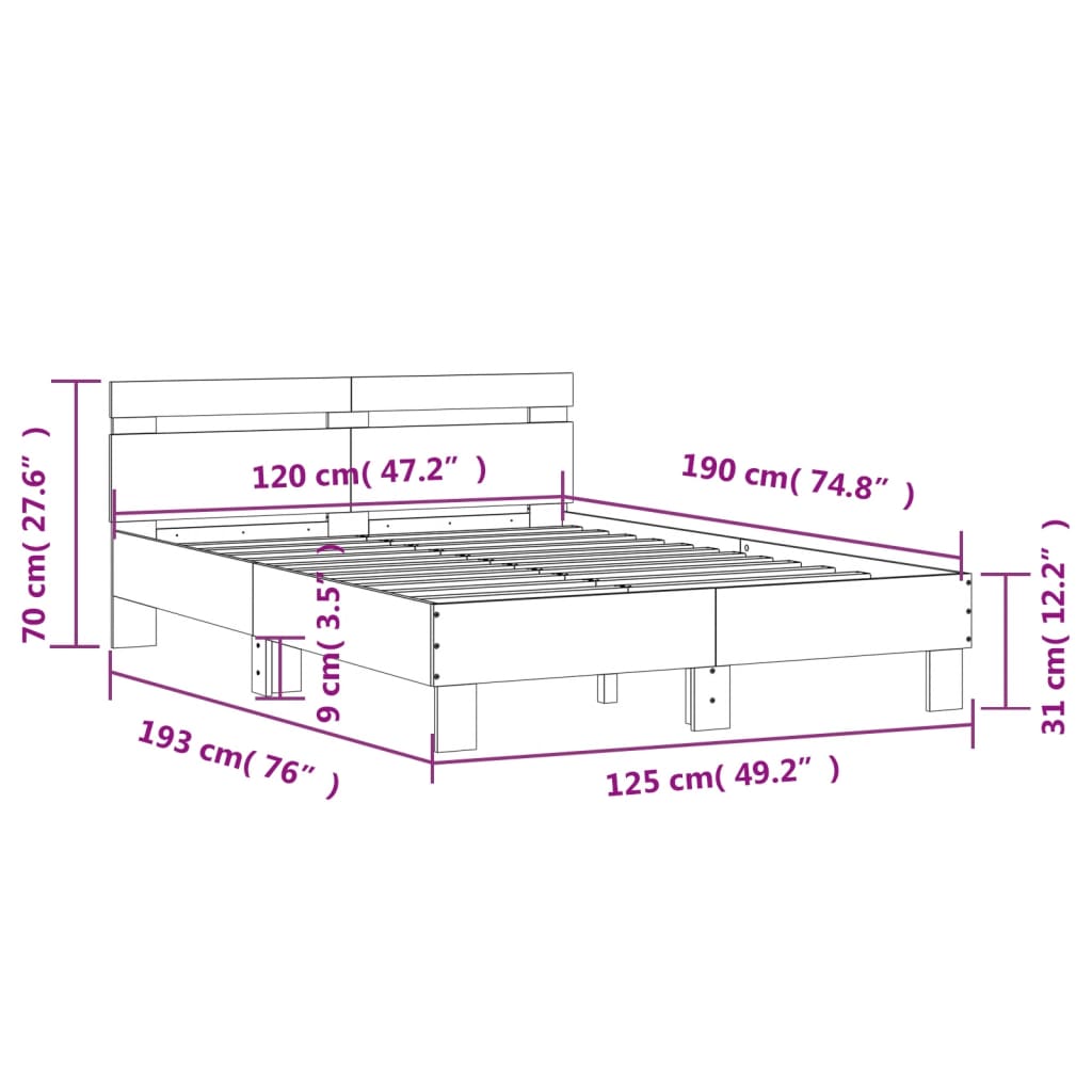 Bedframe met hoofdeinde bewerkt hout sonoma eiken 120x190 cm is nu te koop bij PeponiXL, paradijselijk wonen!