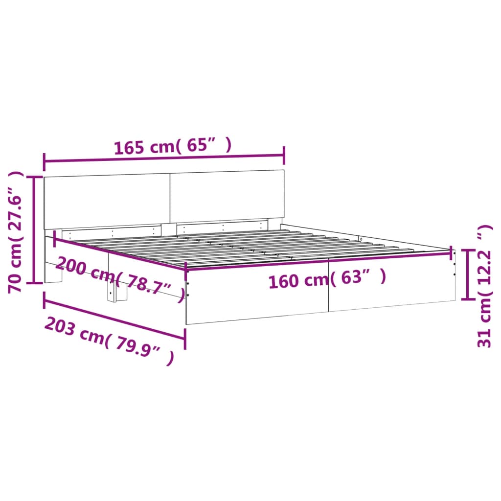 Bedframe met hoofdeinde grijs sonoma eikenkleurig 160x200 cm is nu te koop bij PeponiXL, paradijselijk wonen!
