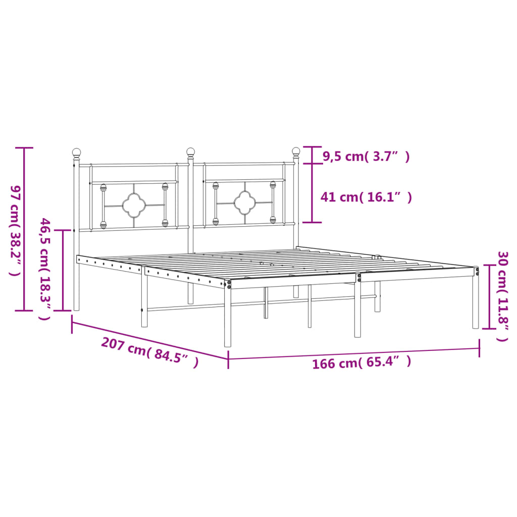 Bedframe met hoofdbord metaal zwart 160x200 cm is nu te koop bij PeponiXL, paradijselijk wonen!