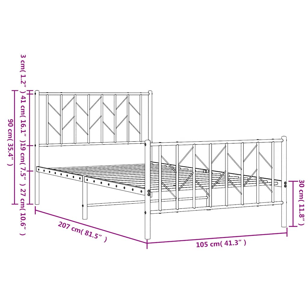 Bedframe met hoofd- en voeteneinde metaal zwart 100x200 cm is nu te koop bij PeponiXL, paradijselijk wonen!