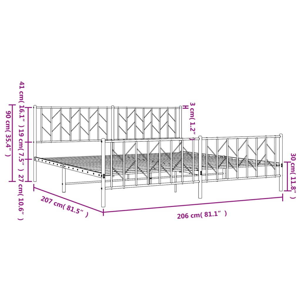 Bedframe met hoofd- en voeteneinde metaal zwart 200x200 cm is nu te koop bij PeponiXL, paradijselijk wonen!