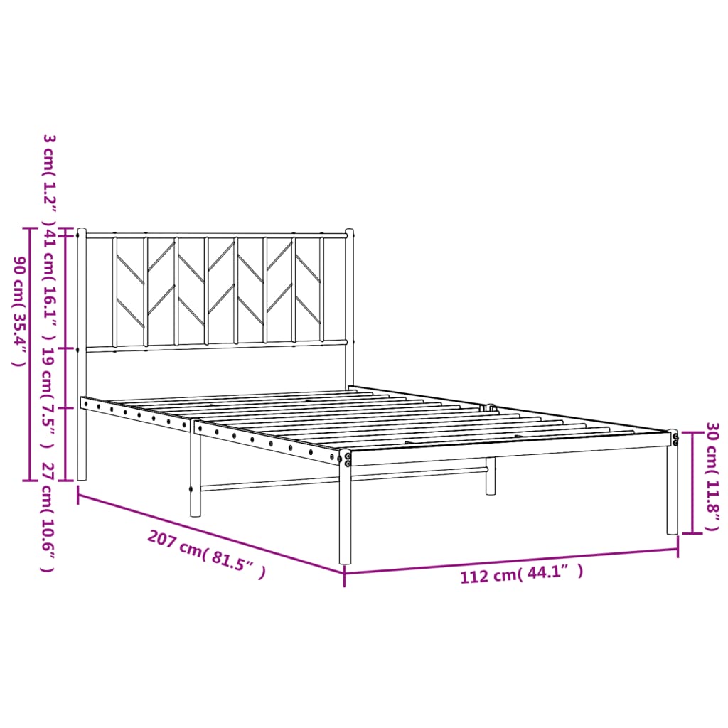 Bedframe met hoofdbord metaal wit 107x203 cm is nu te koop bij PeponiXL, paradijselijk wonen!