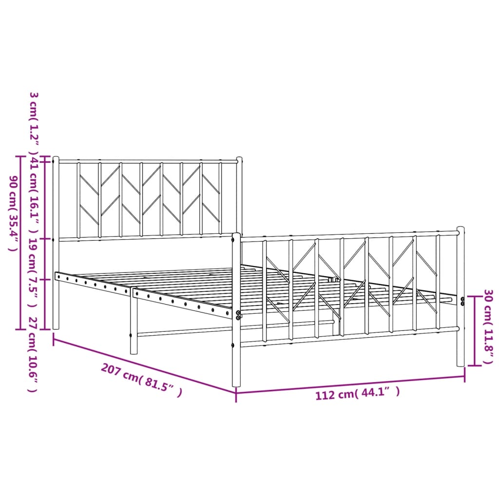 Bedframe met hoofd- en voeteneinde metaal wit 107x203 cm is nu te koop bij PeponiXL, paradijselijk wonen!