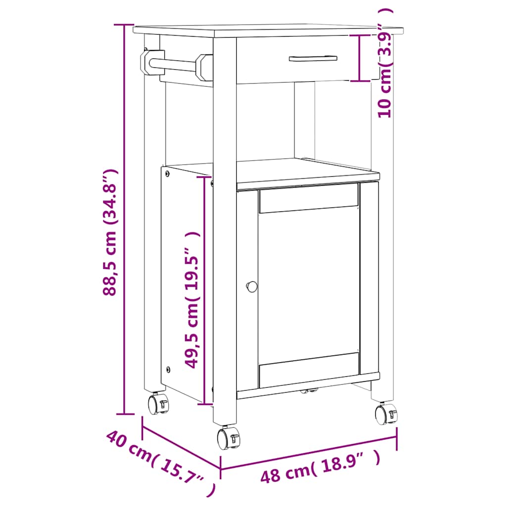 Keukentrolley MONZA 48x40x88,5 cm massief grenenhout is nu te koop bij PeponiXL, paradijselijk wonen!