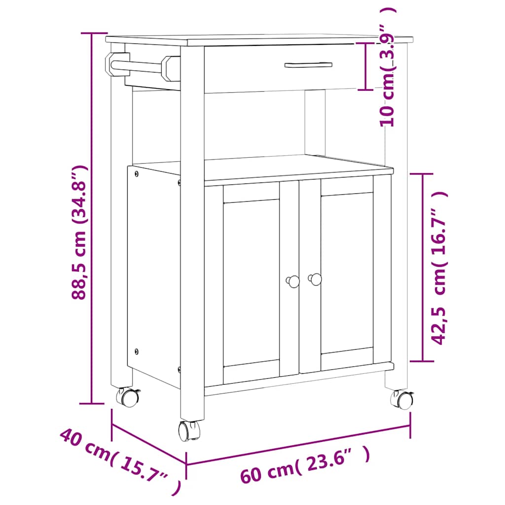 Keukentrolley MONZA 60x40x88,5 cm massief grenenhout is nu te koop bij PeponiXL, paradijselijk wonen!