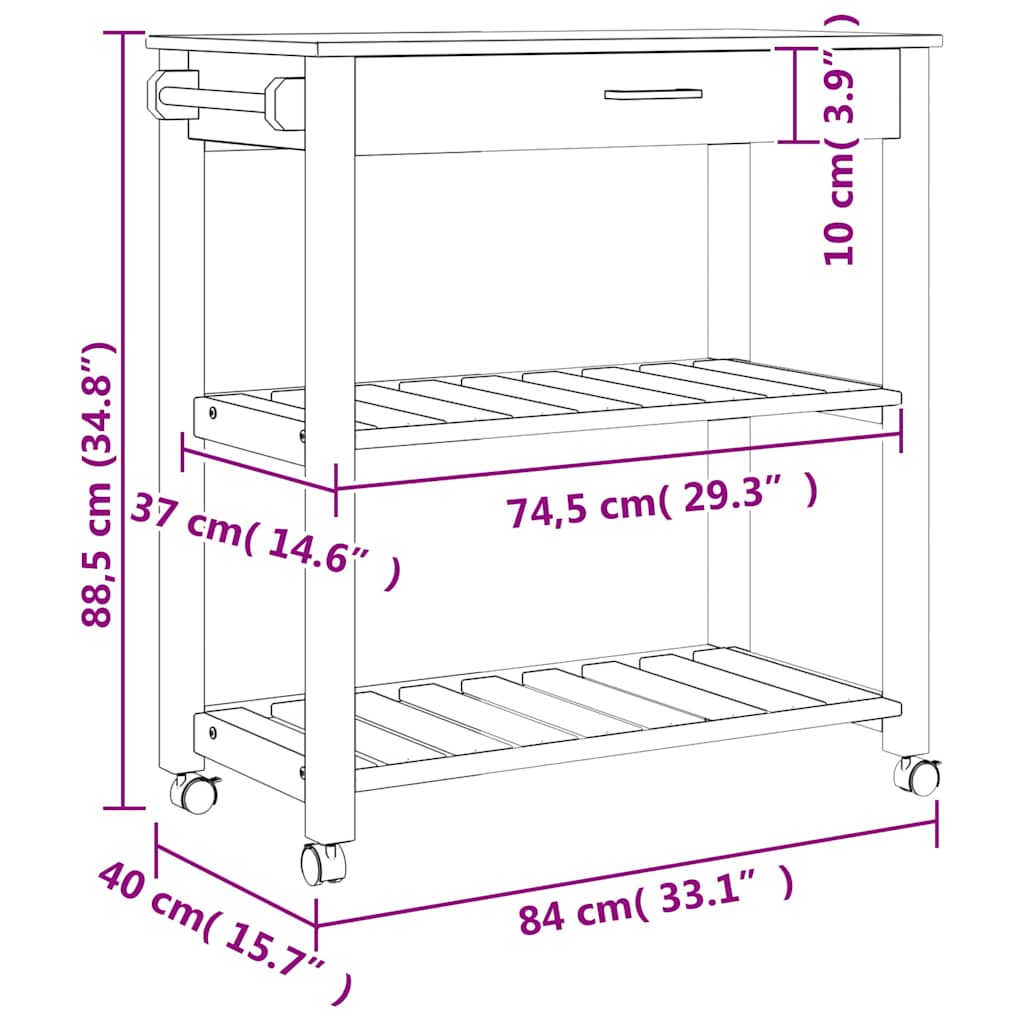 Keukentrolley MONZA 84x40x88,5 cm massief grenenhout is nu te koop bij PeponiXL, paradijselijk wonen!